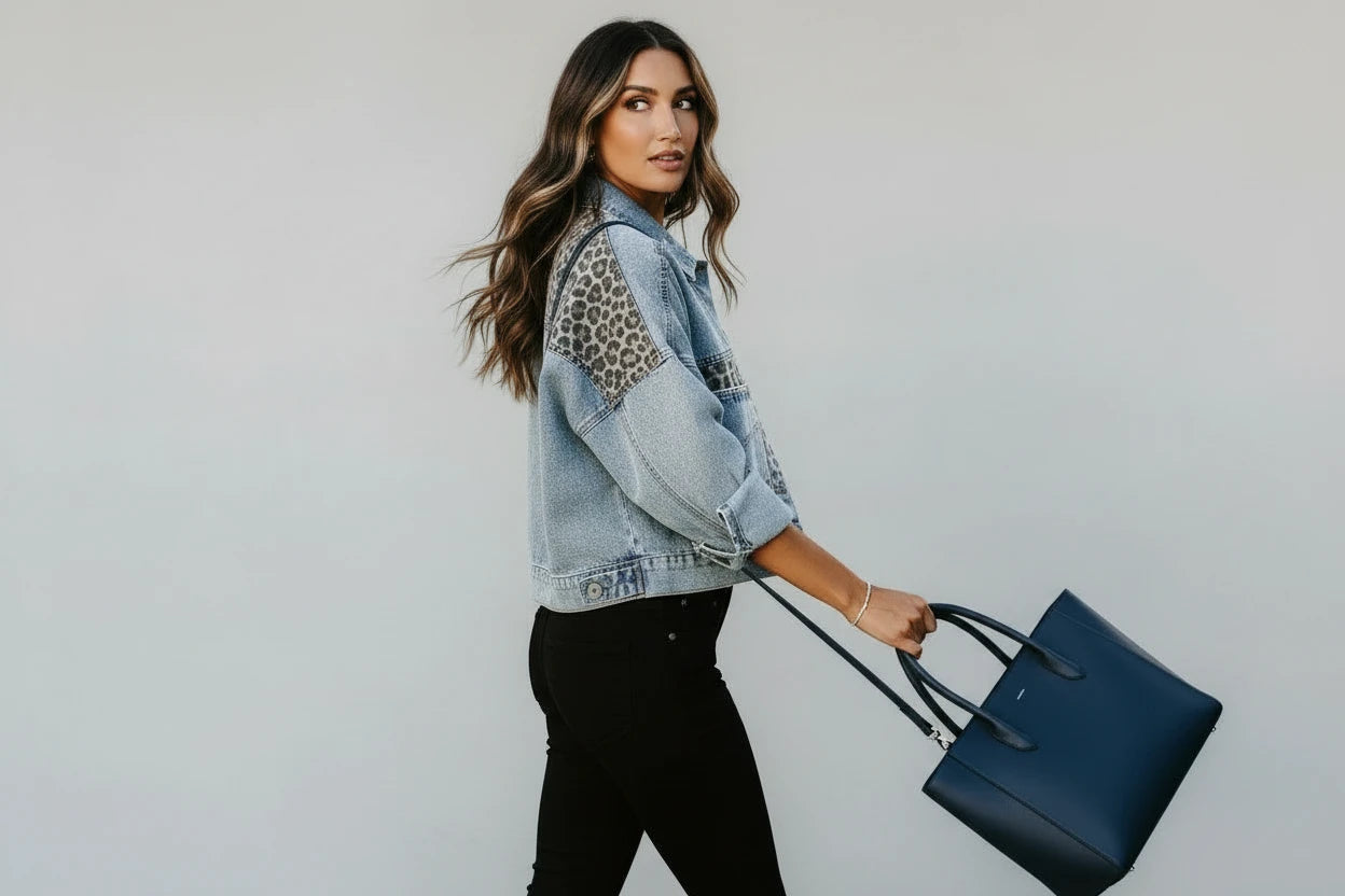 Damska kurtka jeansowa leopard