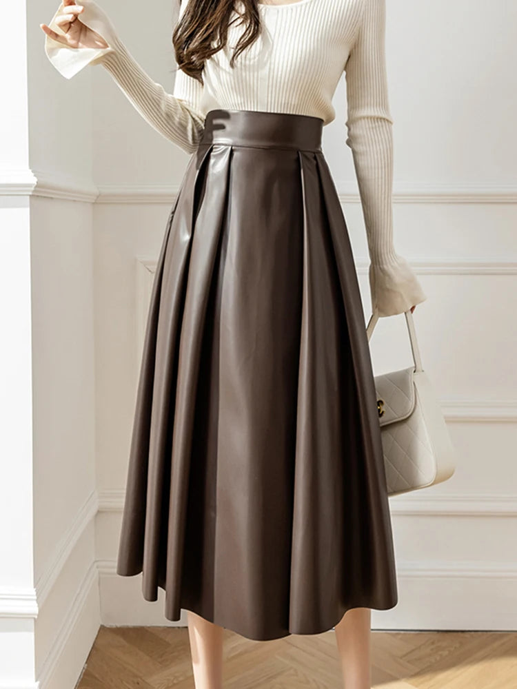 Plisowana spódnica Skórzana wysoki stan Viscose