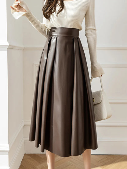 Plisowana spódnica Skórzana wysoki stan Viscose