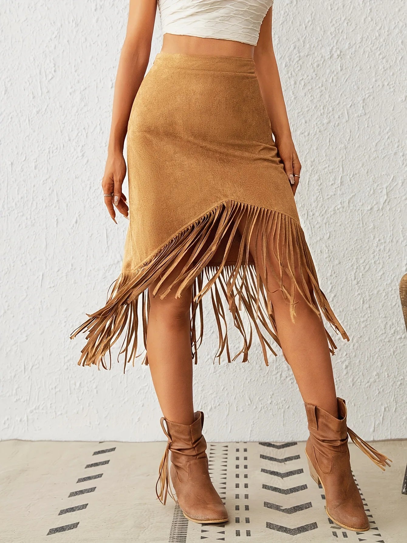 Vintage'owa Asymetryczna Spódnica z Frędzlami