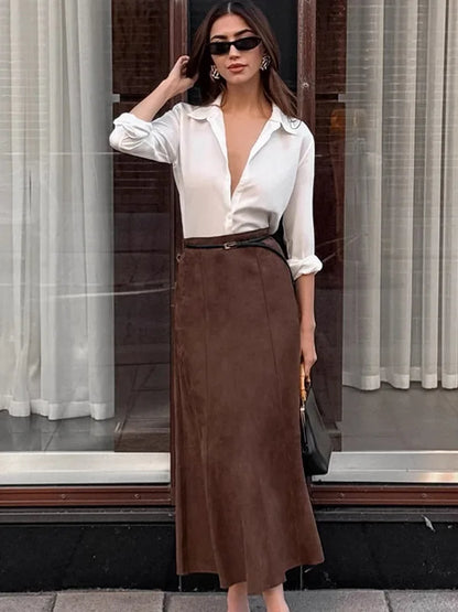 Damska zamszowa spódnica Vintage Wysoki stan Mermaid