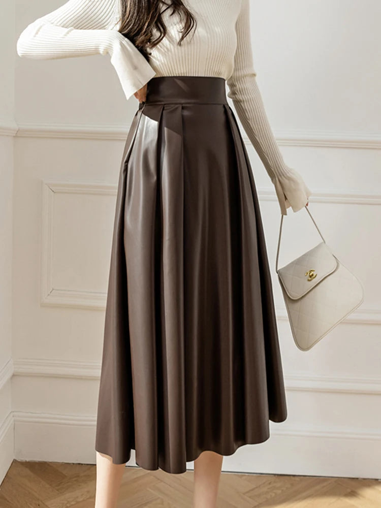 Plisowana spódnica Skórzana wysoki stan Viscose