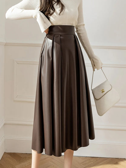 Plisowana spódnica Skórzana wysoki stan Viscose