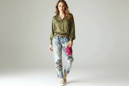 Jeansy Damskie z Haftem Kwiatowym