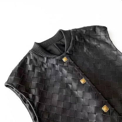 Ręcznie Dziana Skórzana Kamizelka Damska Skóra owcza