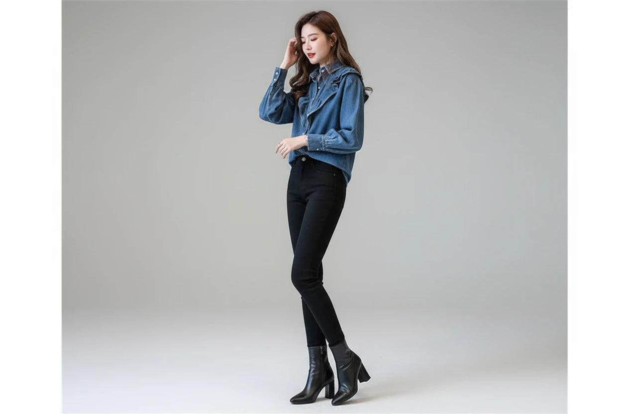 Koszula dżinsowa Volant z falbanami na karczku