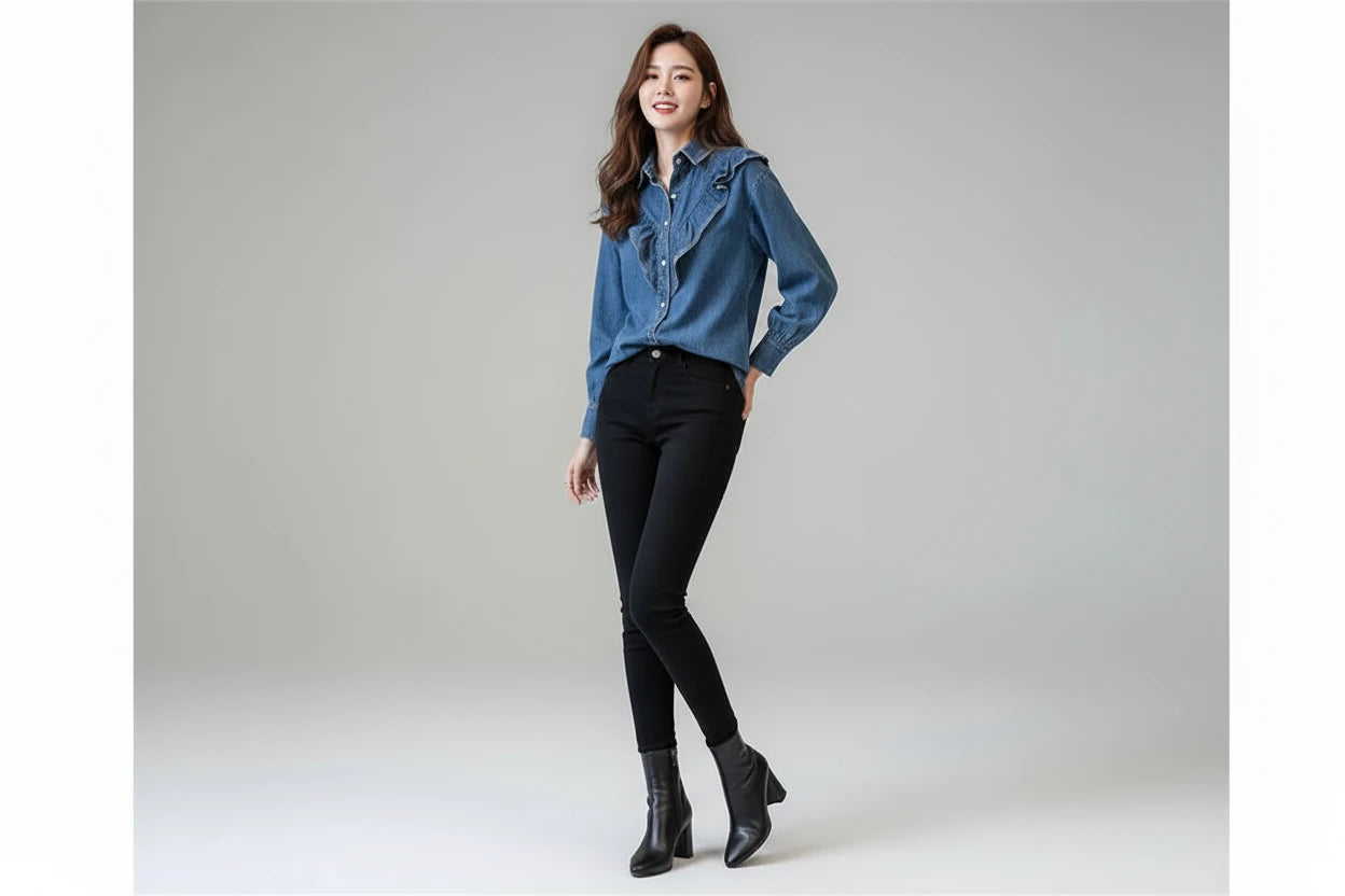 Koszula dżinsowa Volant z falbanami na karczku