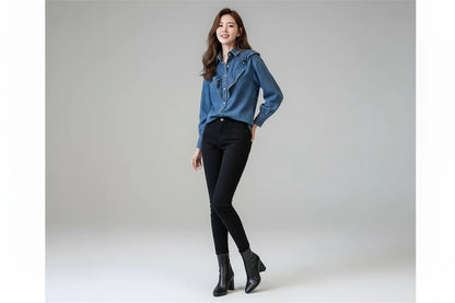 Koszula dżinsowa Volant z falbanami na karczku