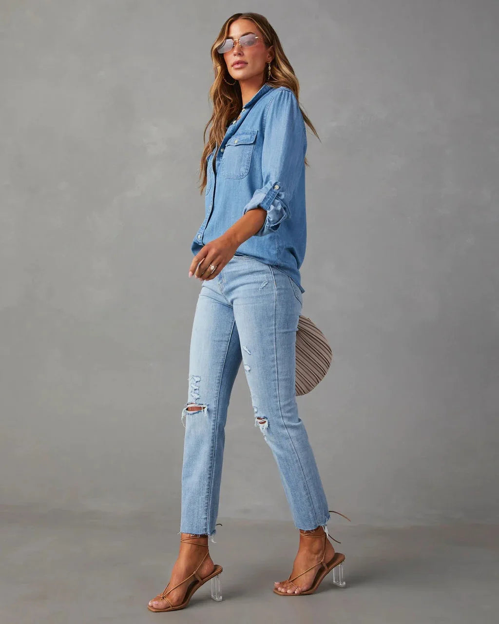 Jeansowa koszula Basic denim długi rękaw