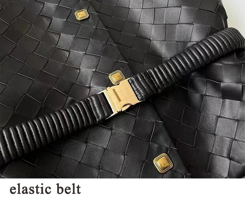 Ręcznie Dziana Skórzana Kamizelka Damska Skóra owcza