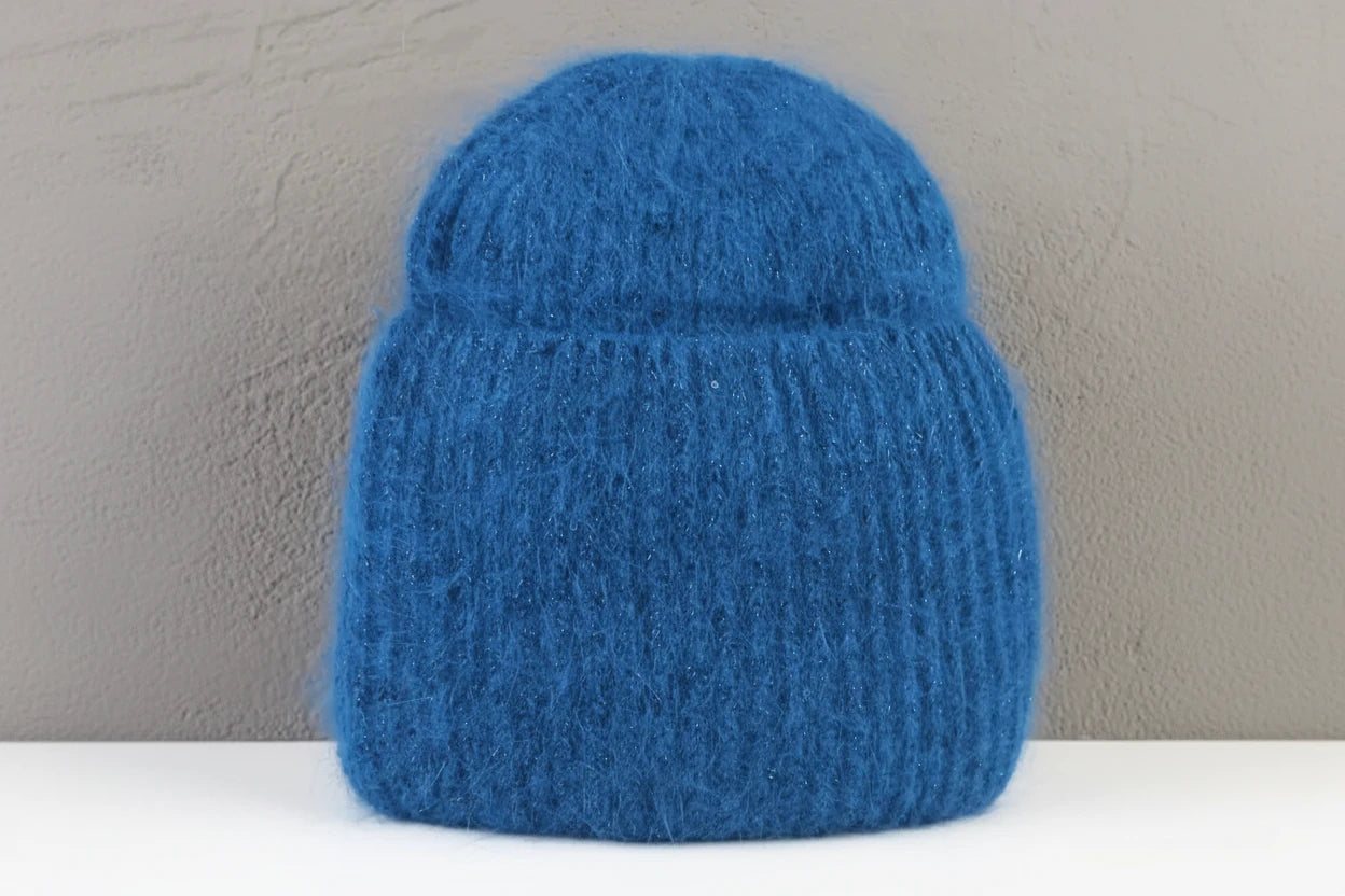 Ciepła damska puszysta zimowa Beanie czapka z Angory