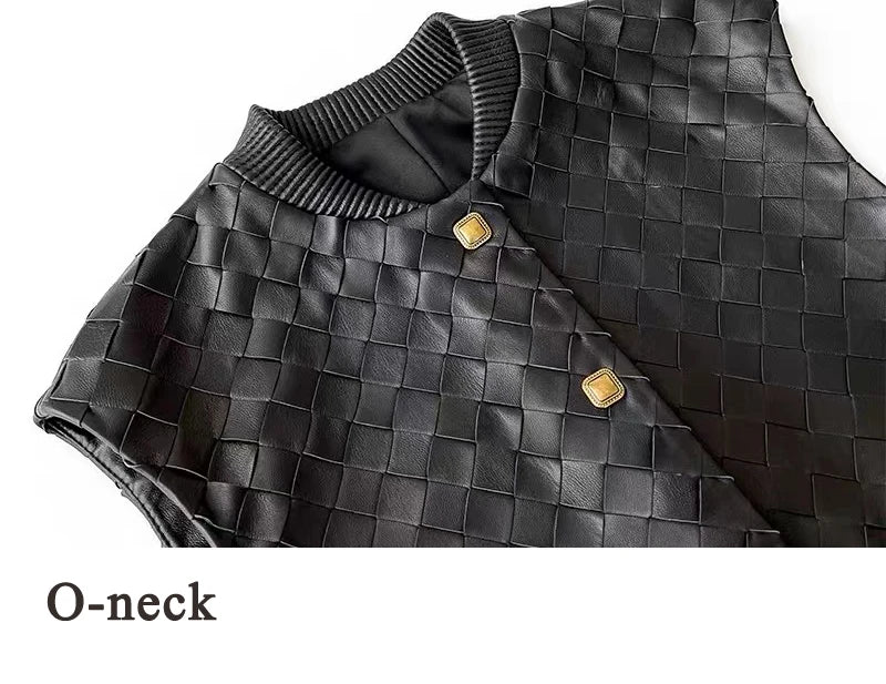 Ręcznie Dziana Skórzana Kamizelka Damska Skóra owcza