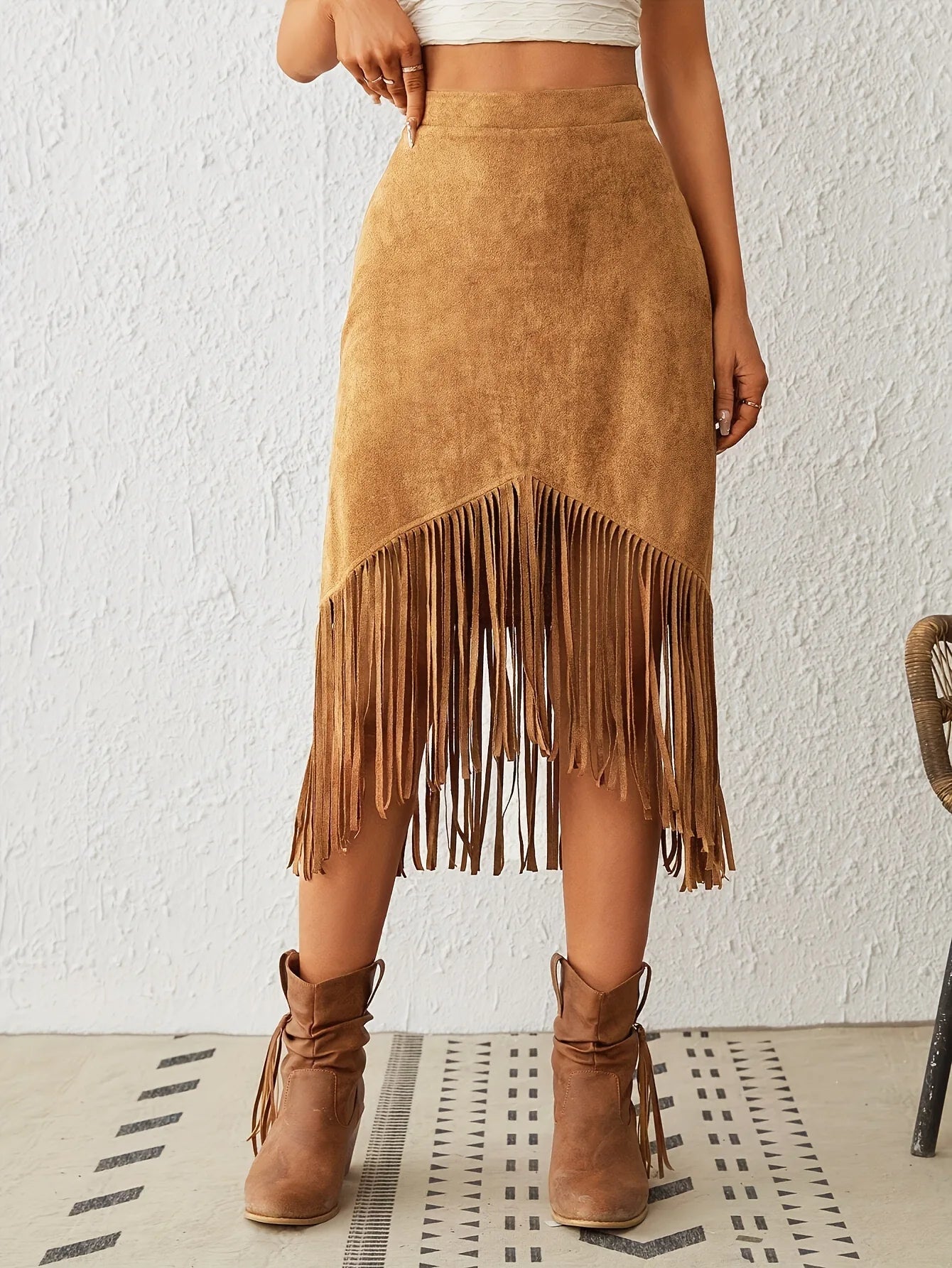 Vintage'owa Asymetryczna Spódnica z Frędzlami