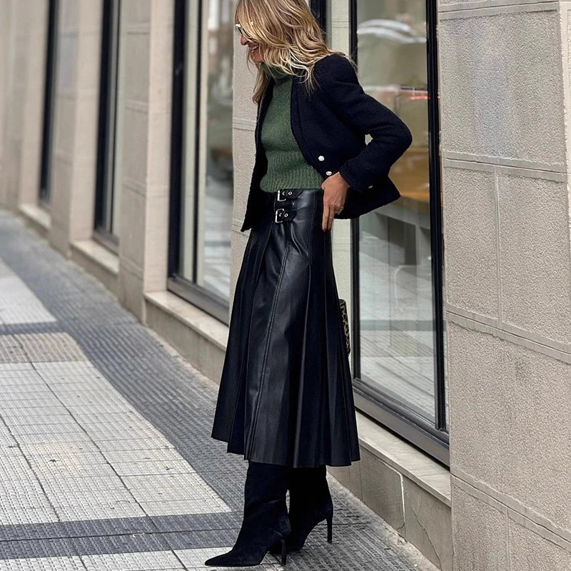 Elegancka czarna Spódnica High Waist z klamrą