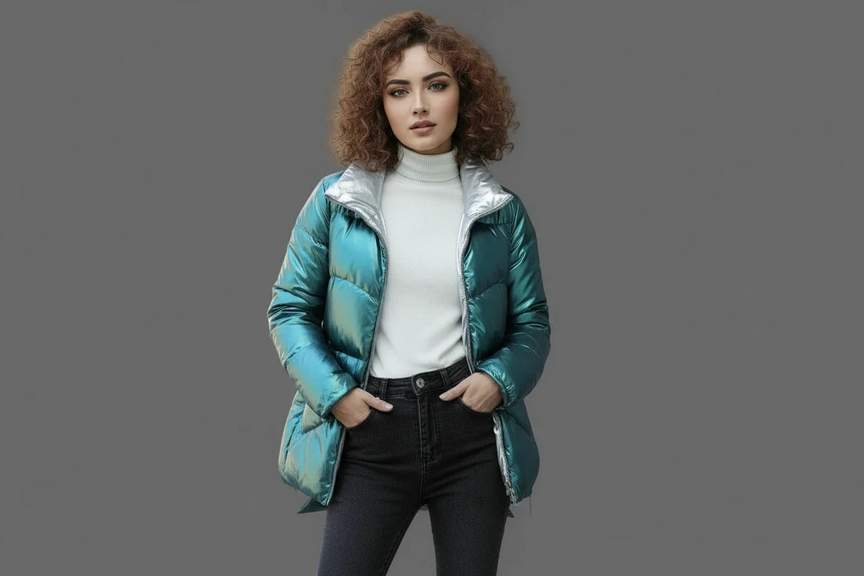 Błyszcząca Wodoodporna Parka zimowa Damska