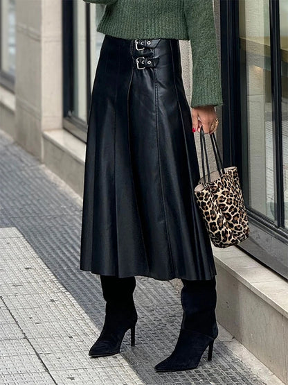 Elegancka czarna Spódnica High Waist z klamrą