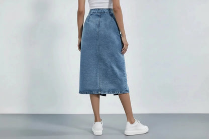 Jeansowa Spódnica Midi z Guzikami - Wysoki Stan DenimFresh