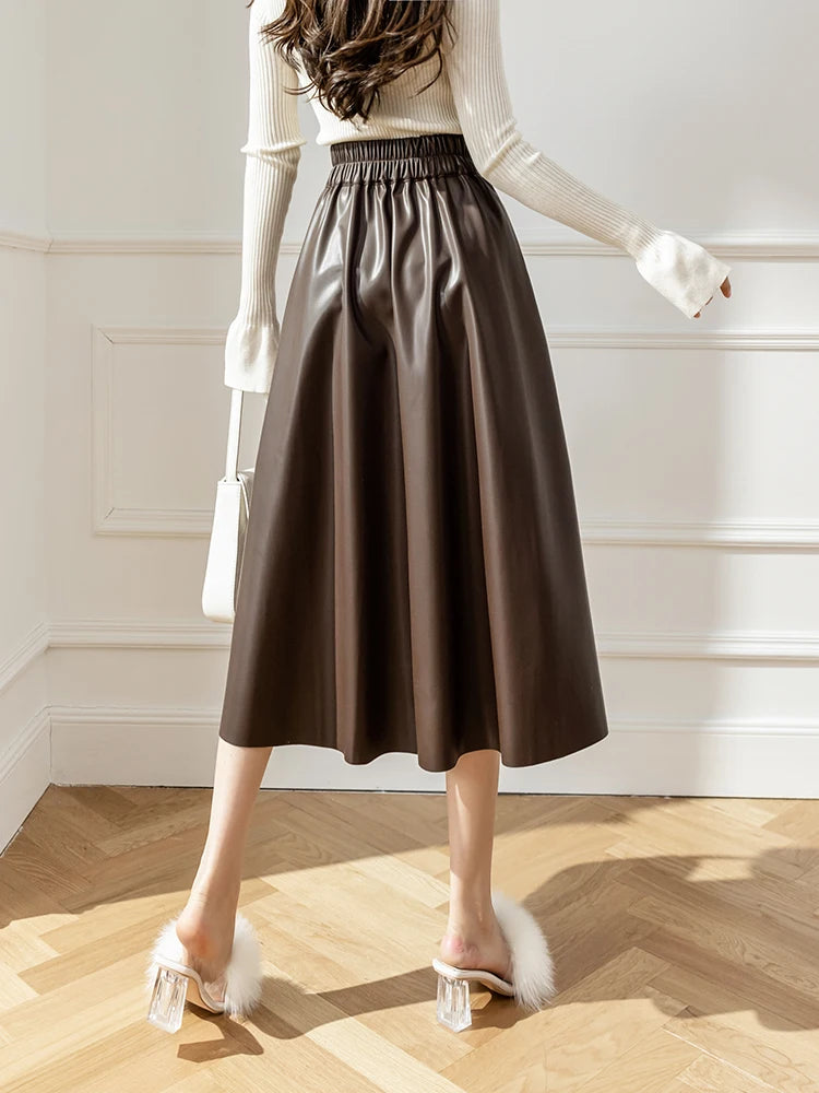 Plisowana spódnica Skórzana wysoki stan Viscose