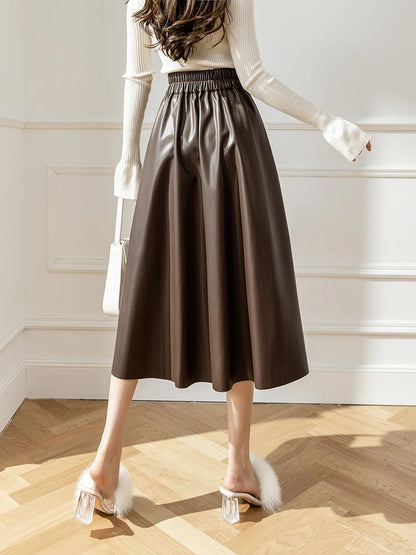 Plisowana spódnica Skórzana wysoki stan Viscose