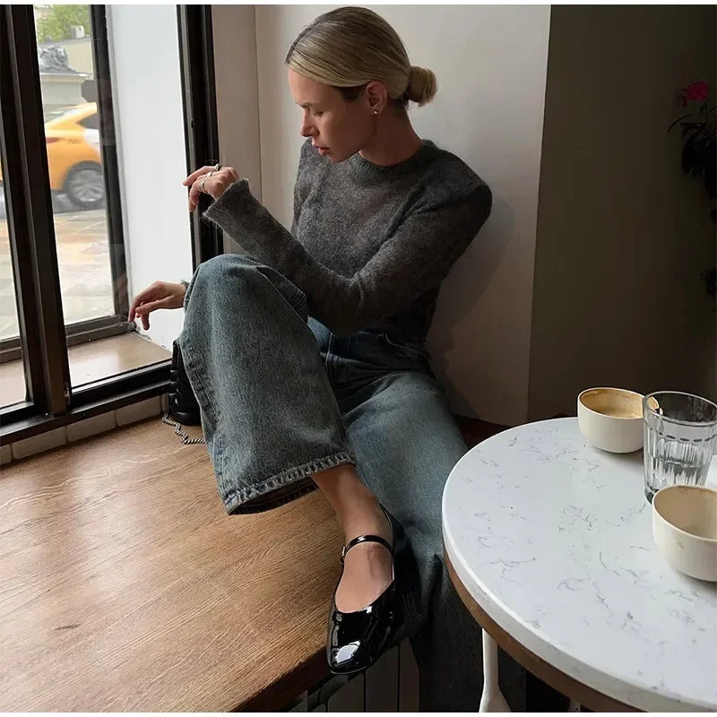 Elegancki Cienki Sweter Dzianinowy Bodycon Ażurowy