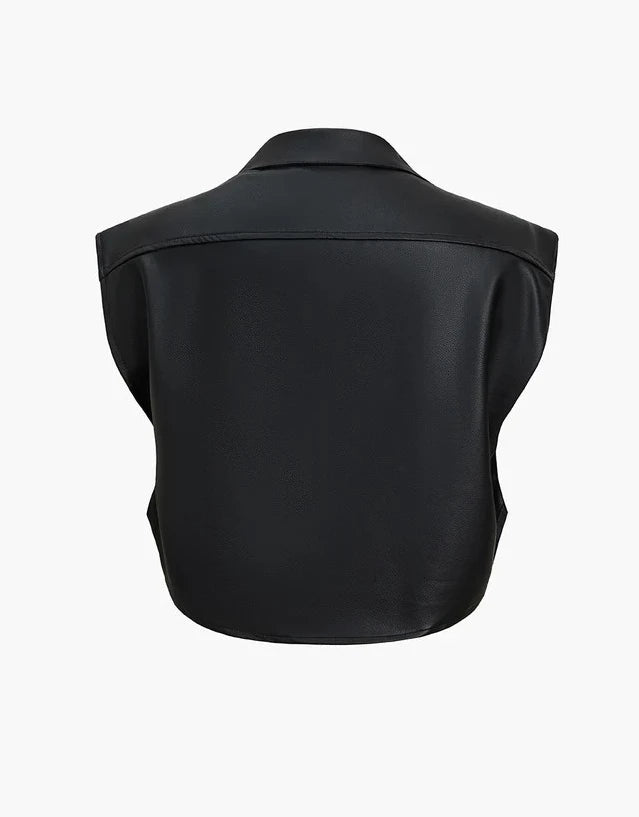 Elegancka Kamizelka ze Sztucznej Skóry z Klapami