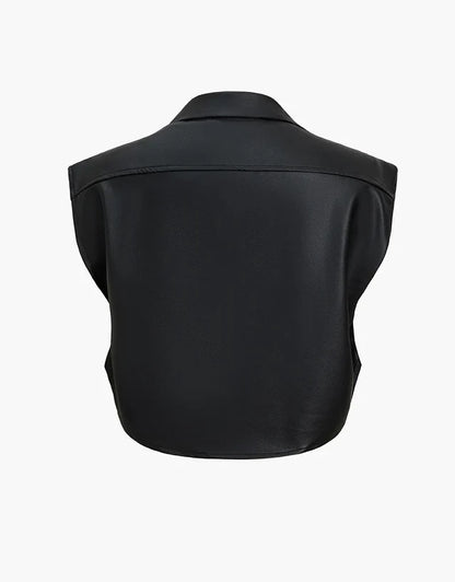 Elegancka Kamizelka ze Sztucznej Skóry z Klapami