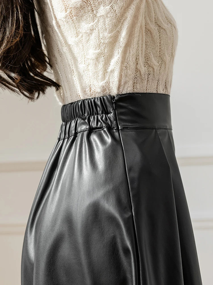 Plisowana spódnica Skórzana wysoki stan Viscose