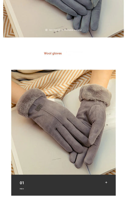 Rękawiczki Damskie z Futerkowym Wykończeniem Four colors