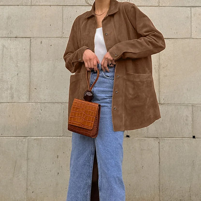 Płaszcz Zamszowy Brązowy overcoat