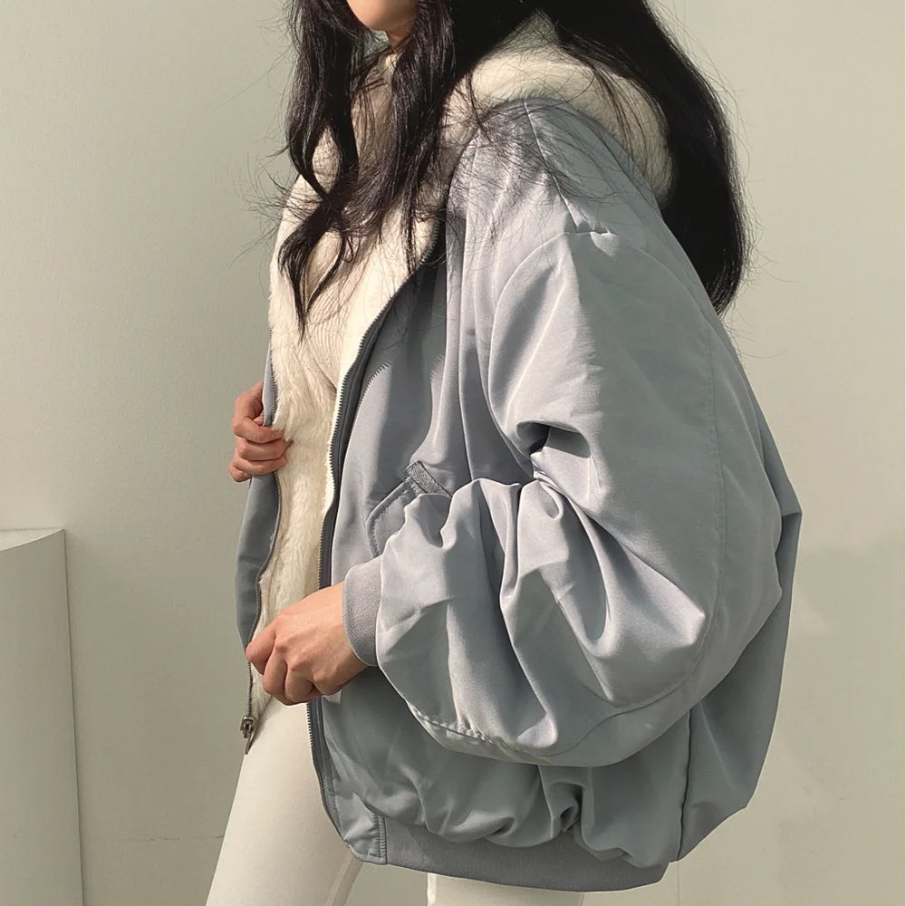 Oversize'owa Dwustronna Kurtka Zimowa Z Kapturem