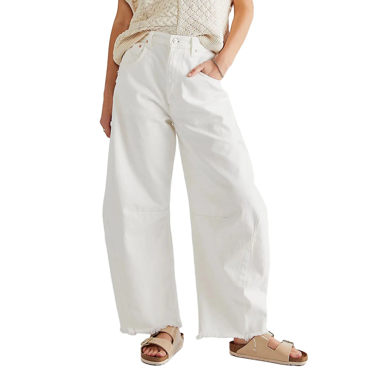 Vintage Baggy Wide Leg Jeans Damskie z Frędzlami