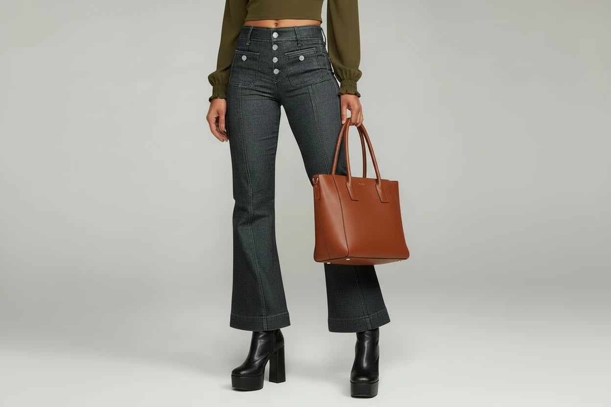 Vintage Flare Jeans High Waist Damskie Jeansy Flare Premium