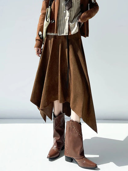 Zamszowa Spódnica Geometryczna Dynamika Retro