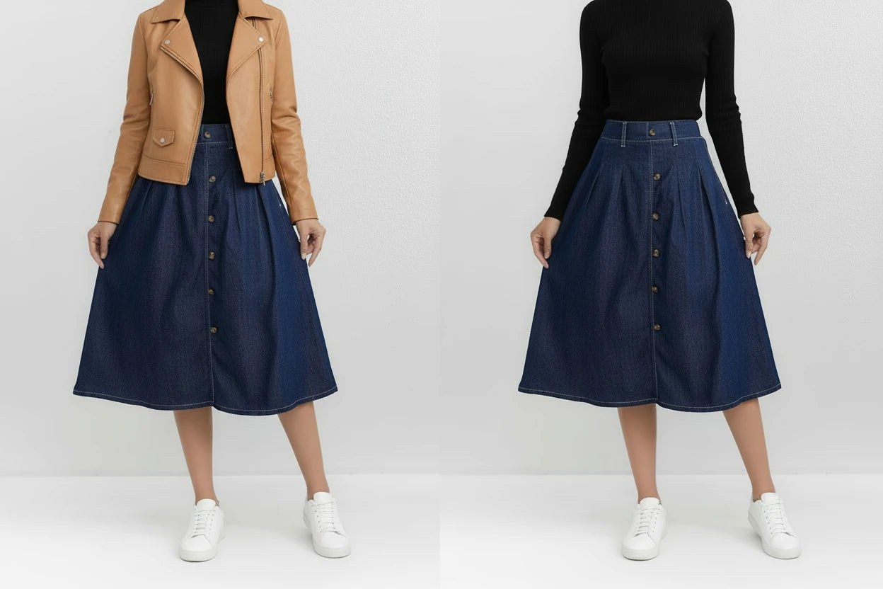 Spódnica jeansowa plisowana wysoki stan Verna