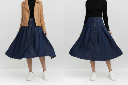 Spódnica jeansowa plisowana wysoki stan Verna