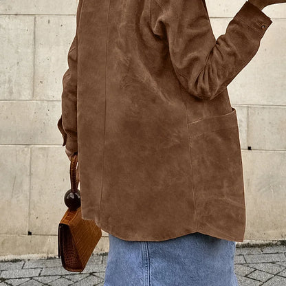 Płaszcz Zamszowy Brązowy overcoat
