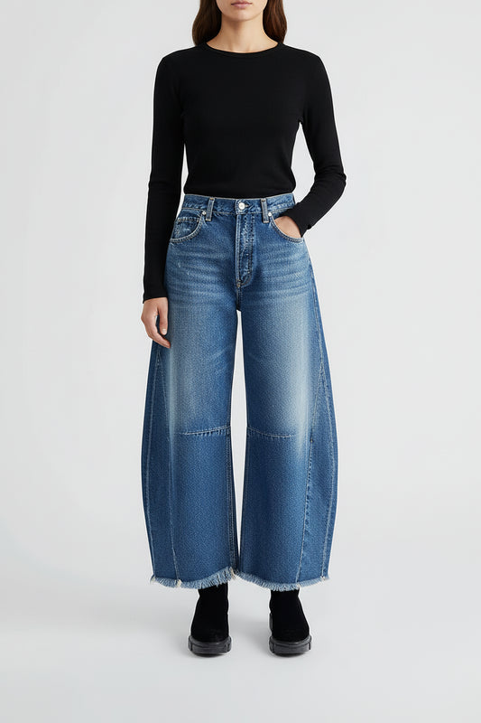 Vintage Baggy Wide Leg Jeans Damskie z Frędzlami