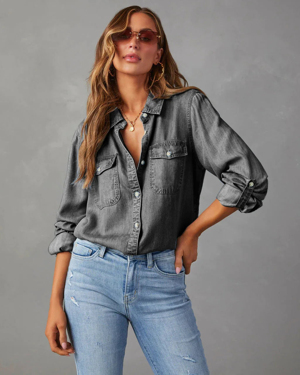 Jeansowa koszula Basic denim długi rękaw