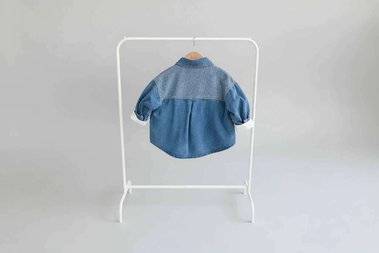 Niebieska Koszula Dżinsowa dla Chłopca Wywijany Kołnierz