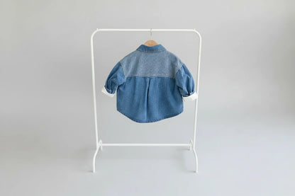 Niebieska Koszula Dżinsowa dla Chłopca Wywijany Kołnierz