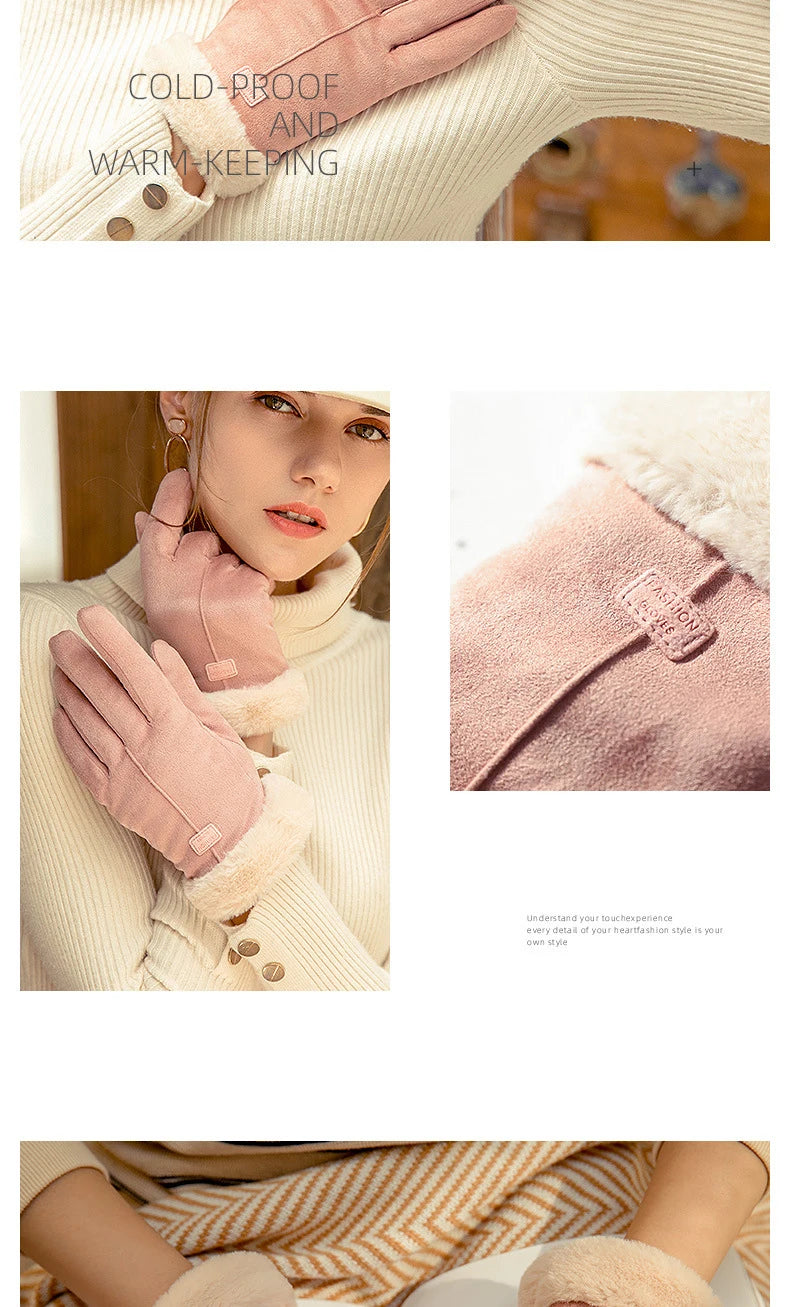 Rękawiczki Damskie z Futerkowym Wykończeniem Four colors