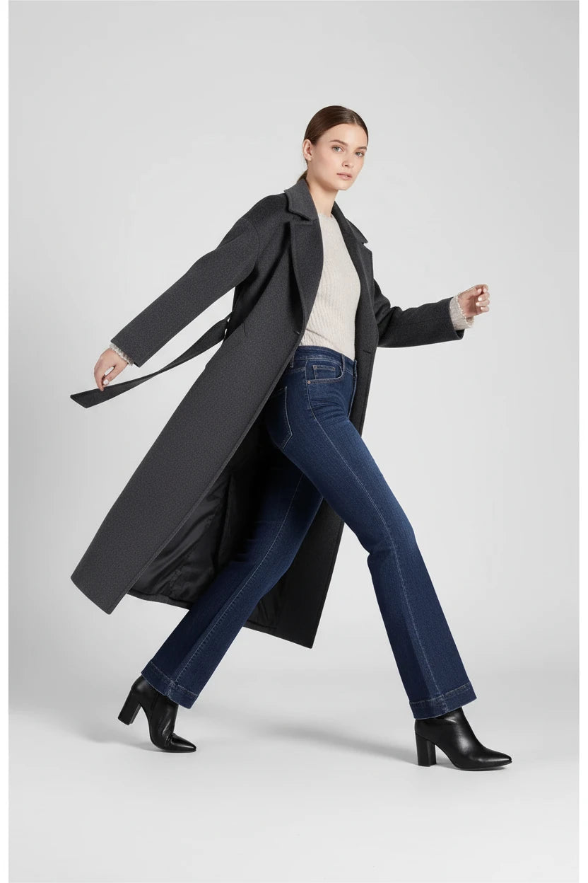 Damskie Spodnie Jeansowe z Bawełny – Wysoki Stan, Elastyczne, Rozszerzane Nogawki