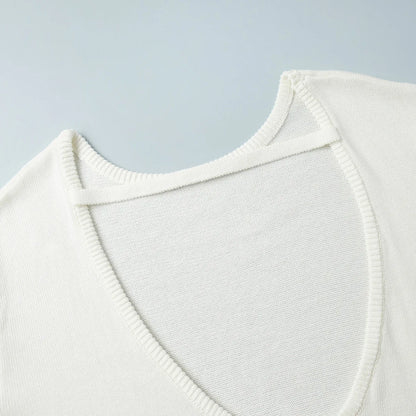 Sweter Damski z Czystej Bawełny – Luźny Krój, Dekolt O-Neck i Modne Odsłonięte Plecy