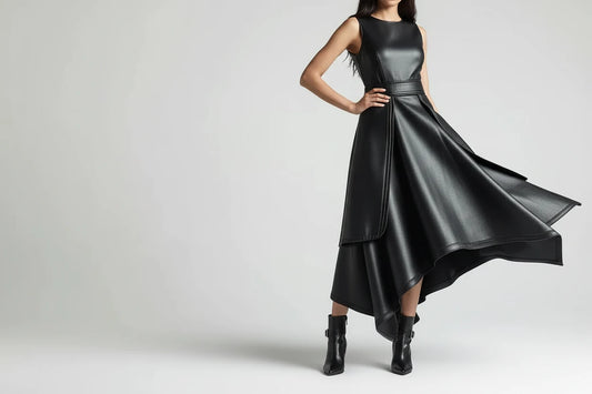 Spódnica Skórzana Plisowana A-Line z Wysokim Stanem - Czarna Elegancka Maxi