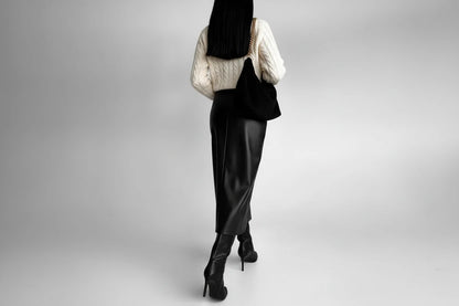 Spódnica Skórzana Maxi z Wysokim Stanem i Rozcięciem - Elegancka Ołówkowa