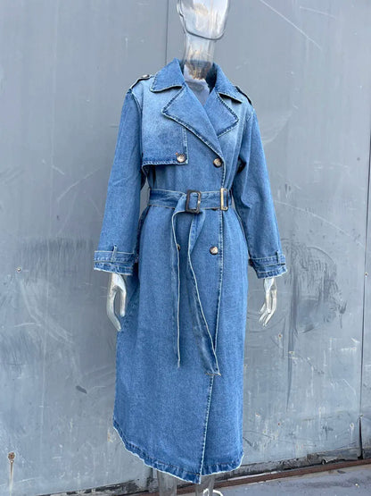 Ladies Trench Jeansowy z paskiem w talii