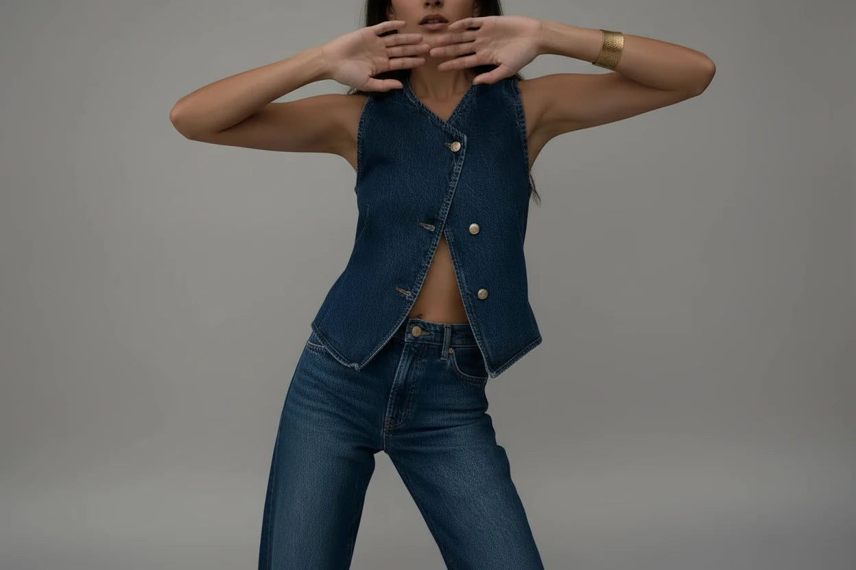 Asymetryczna kamizelka Jeans skos