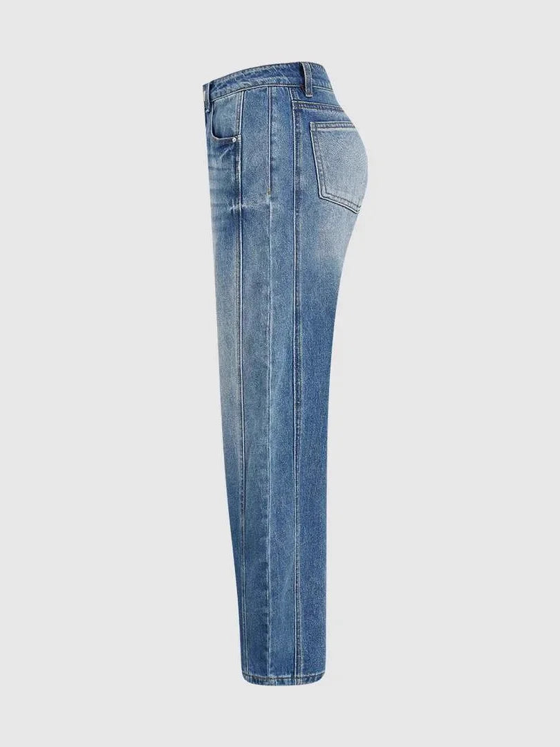 Modne Jeansy Damskie z Wysokim Stanem i Szerokimi Nogawkami