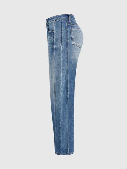 Modne Jeansy Damskie z Wysokim Stanem i Szerokimi Nogawkami