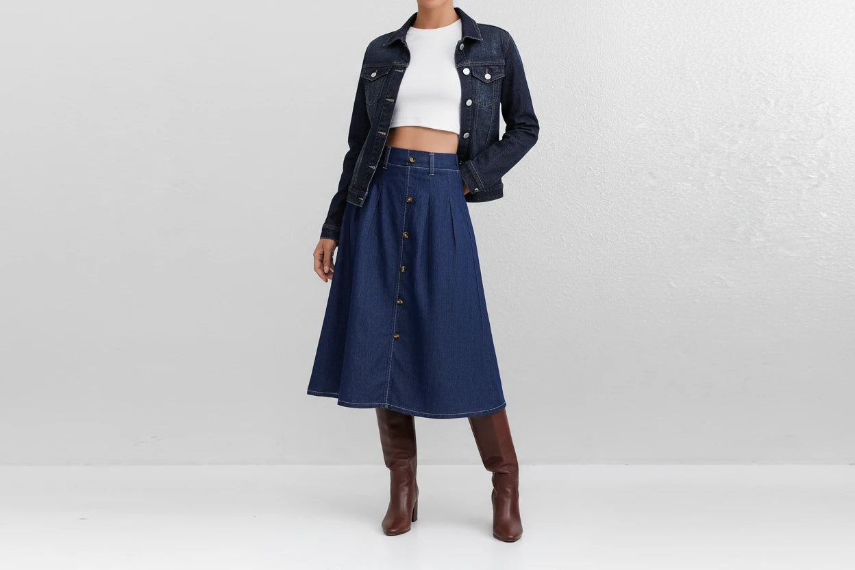 Spódnica jeansowa plisowana wysoki stan Verna